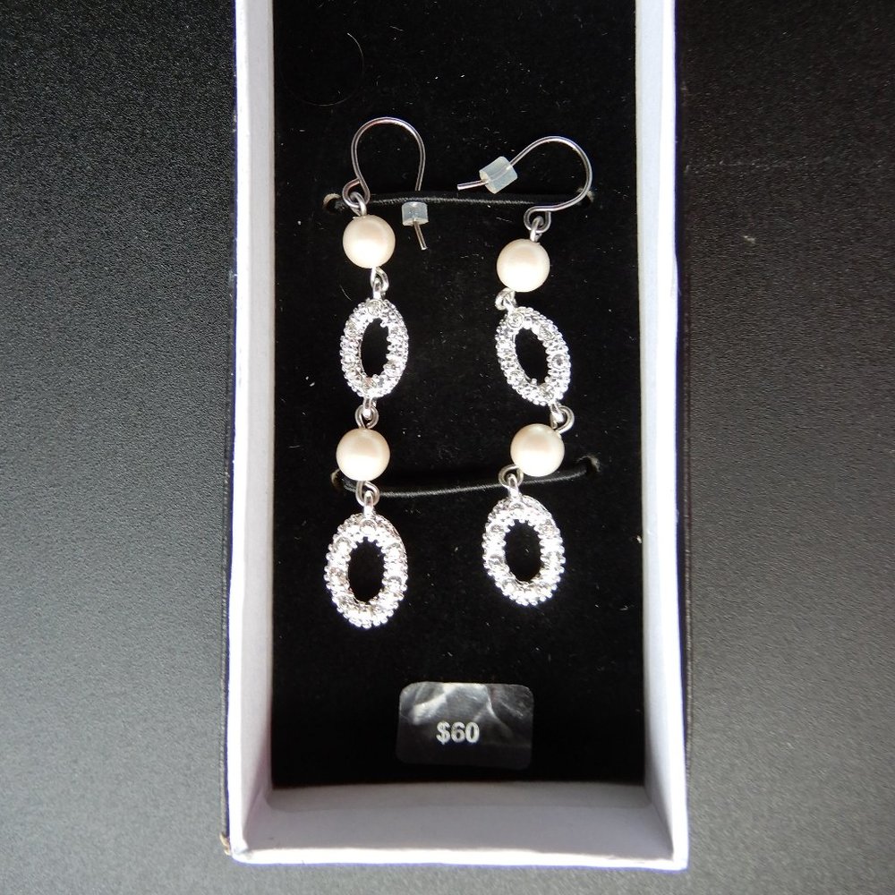 Cubic Zirconia and Bold Pearl Teardrop Earrings